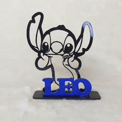 10 - Centro de Mesa Lilo e Stitch nome Sobreposto Azul