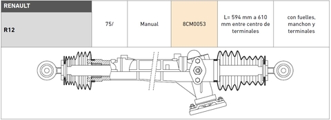 Cremallera de Direccion Mecanica con Manchon, Fuelles y Acoples Renault 12