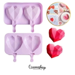 Molde silicona paleta helado Corazon/diamante x2