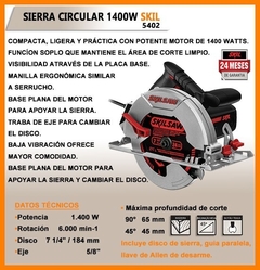 SIERRA CIRCULAR 7 1/4 5402 1400W SKIL 5402 6.000rpm - 45° - comprar online