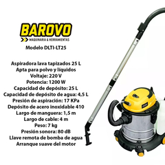 ASPIRADORA LAVATAPIZADOS POLVO Y LIQUIDOS 25 L BAROVO - comprar online