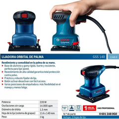 Lijadora Orbit Bosch Gss140 220w 14.000 Rpm 79dba 112x101 - comprar online