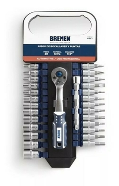 SET BOCALLAVES PORTATIL Encastre 1/4" x28 Piezas (4-14mm)+(13 PUNTAS) BREMEN 6657