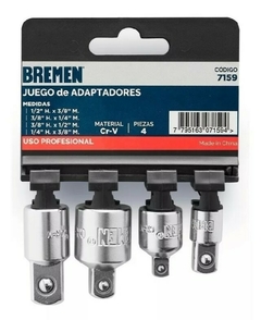 SET DE ADAPTADORES x 4 Piezas 1/2x3/8-3/8x1/4-3/8x1/2-1/4x3/8 BREMEN 7159