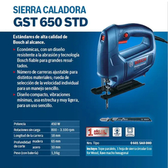 Sierra Caladora Bosch Gst 650 450w Vel Variable 45° + Hoja - comprar online