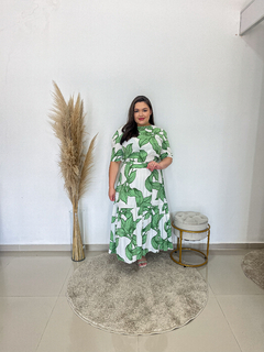 Vestido Angélica - Flores Verde Tam G1 (48/50) - comprar online