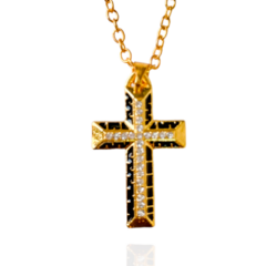 Colar Crucifixo Dourado com pedras de Zirconia folheado