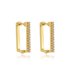 Brinco de argola retangular com zirconia folheado em ouro 18k - comprar online