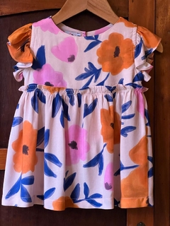 VESTIDO BEBÊ FABI | Floral Azul e Laranja