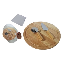 Tabua de pizza com espatula e cortador metal com cabo madeira personalizados
