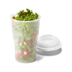 Copo para salada personalizado confeccionado em PP com garfo e molheira. - Mkt Brindes Personalizados 