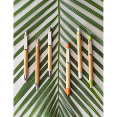 Caneta ecológica esferográfica personalizada e corpo em bambu e clipe em metal. - Mkt Brindes Personalizados 
