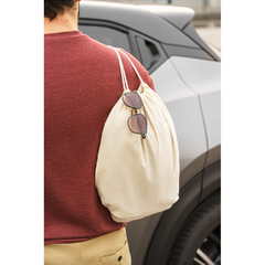 Sacola tipo mochila com cordão em algodão orgânico e personalizada com seu logo - loja online