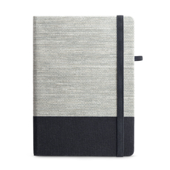 Caderno A5 com capa dura em palha e algodão canvas personalizada com seu logo - Mkt Brindes Personalizados 