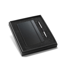 Kit executivo de caderno capa dura A5 e esferográfica em cartão e alumínio - Mkt Brindes Personalizados 