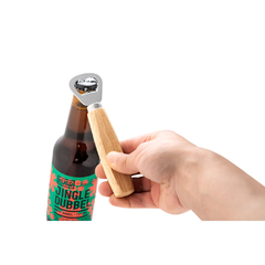 Abridor de garrafas em metal com cabo em madeira personalizado com seu logo - Mkt Brindes Personalizados 