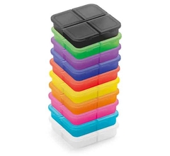 Porta comprimidos personalizado e com 4 divisórias com tampa, disponível em várias cores - comprar online
