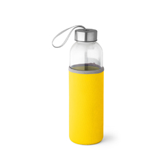 Imagem do Squeeze em vidro personalizado e tampa em aço inox com alça na tampa capacidade de 520 ml.