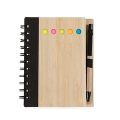 Bloco de anotações ecológico personalizado capa de bambu com caneta e autoadesivos - comprar online