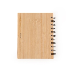 Bloco de anotações ecológico personalizado capa de bambu com caneta e autoadesivos - Mkt Brindes Personalizados 