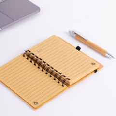 Caderno de anotações capa bambu e caneta ecológica personalizado na internet