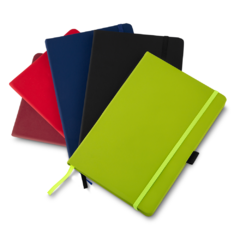 Caderno de anotações capa dura personalizado e com elástico e suporte para caneta. - comprar online