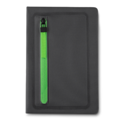 Caderno de anotações capa dura e personalizado e com porta objetos na capa