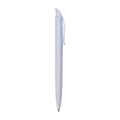 Caneta esferográfica personalizada e corpo plástica branca com clip colorido. Aciona por clique - Mkt Brindes Personalizados 