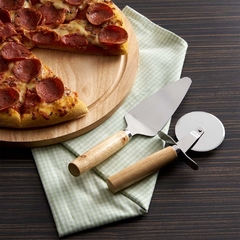 Tábua pizza bambu kit 3 peças personalizada contém: tabua de bambu com canaleta - comprar online
