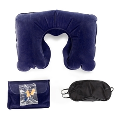 Travesseiro inflável personalizado e revestido de veludo máscara para olhos de cetim - Mkt Brindes Personalizados 
