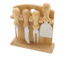 Imagem do Kit queijo suporte base madeira personalizada com + 4 talheres para servir