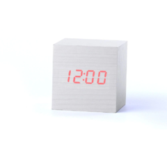 Relógio de Mesa de Madeira Quadrado com Led Digital e Despertador - Mkt Brindes Personalizados 