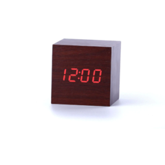 Relógio de Mesa de Madeira Quadrado com Led Digital e Despertador - loja online
