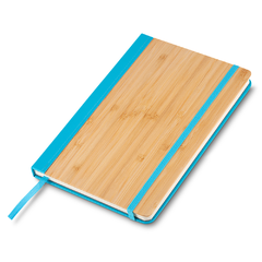 Caderno de anotações personalizado, capa de bambu e PU com elástico e miolo com 70 folhas. - Mkt Brindes Personalizados 