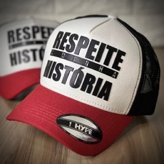 Boné Hype - Respeita Minha História Trucker - Branco e Vermelho - Original - Combina com tudo - Envio Imediato - Qualidade Alta