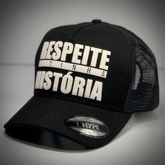 Boné Hype - Respeita Minha História Trucker - Preto Letra Branca - Original - Combina com tudo - Envio Imediato - Qualidade Alta