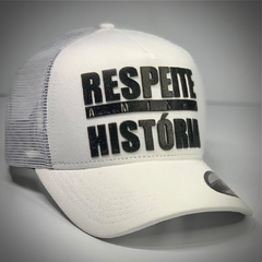 Boné Hype - Respeita Minha História Trucker - Branco - Original - Combina com tudo - Envio Imediato - Qualidade Alta