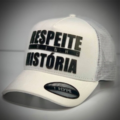 Boné Hype - Respeita Minha História Trucker - Branco - Original - Combina com tudo - Envio Imediato - Qualidade Alta - loja online