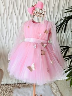 Vestido Magic Fairy Manga Longa Rosa Bebê