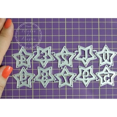 Matriz Faquinha corte metal scrapbook papel EVA - FLET-030 - números estrelas aprox. 3cm