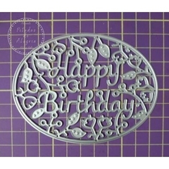 Matriz Faquinha corte metal scrapbook papel EVA - FLET-035 - palavra happy birthday folhas