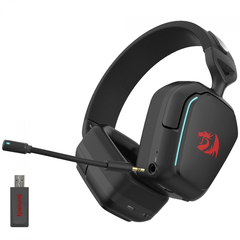 Headset Gamer Redragon Mira, 3-Mode, Wireless, Bluetooth, USB, Drivers de 40mm, Microfone Destacável, Cancelamento De Ruído, Black, H868