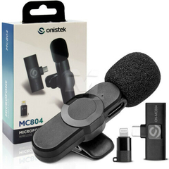 Microfone de Lapela Sem Fio Onistek ON-MC804 Type-C USB C com Adaptador para Lightning para IOS (iPhone)