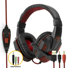 Headset Gamer Knup KP-397 Red Led Vermelho P2 + Adaptador P3 (Pega em Todas as Plataformas)