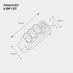 Adaptador para 4 Tomadas Padrão 2P+T com Interruptor GT - comprar online