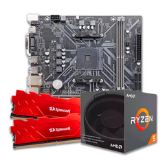 Placa Mãe B450 AM4 GT + Ryzen 5 4600G 4.20GHz + AMD Cooler + Memória DDR4 16GB 2/8GB 3200MHz Redragon