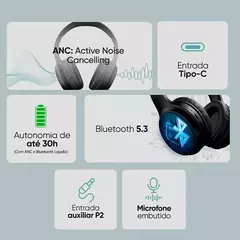 Headphone Bluetooth GT Zen ANC BT 5.3 - Autonomia 30H - Alcance 10M - Entrada AUX - comprar online