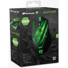Mouse Gamer Fortrek Raptor OM801 3200 Dpi Preto/Verde - loja online