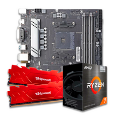 Placa Mãe B550 AM4 GT + Ryzen 7 5700G 4.60GHz + AMD Cooler + Memória DDR4 16GB 2/8GB 3200MHz Redragon