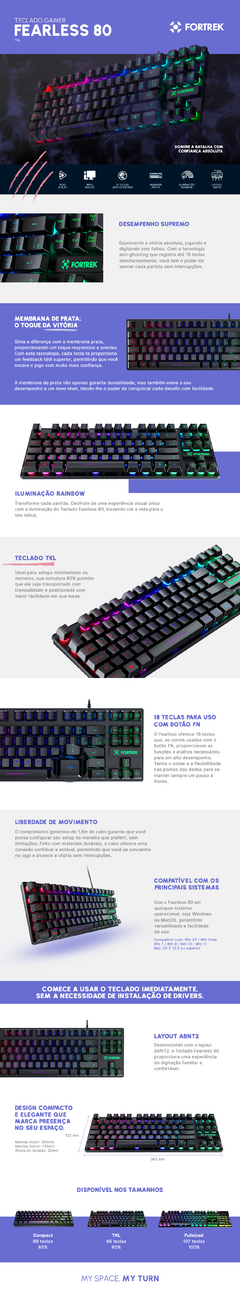 Imagem do Teclado Semi Mecânico 80% Fortrek Fearless 80 TKL Rainbow